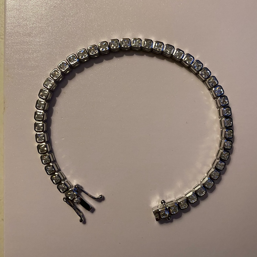 7CT Princess Cut Lab Created Diamond Bezel Set 14K Gold Plated Tennis Bracelet